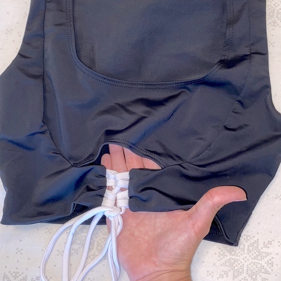 black, athletic, peek-a-bo, front tying, crop top - Picture 3 of 4